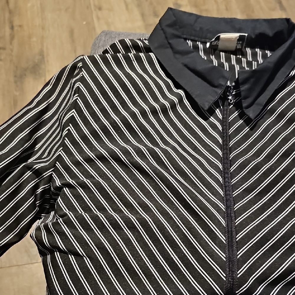 90s Fashion Bug Monochrome Striped Blouse Zipper Stripes Large Oversized - Picture 4 of 5